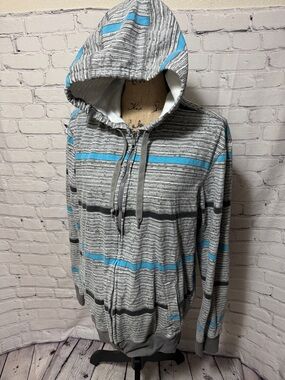 Chalc by Fame Jeans Inc Gray/Blue Striped Zip Hoodie with pockets Y2K Skater